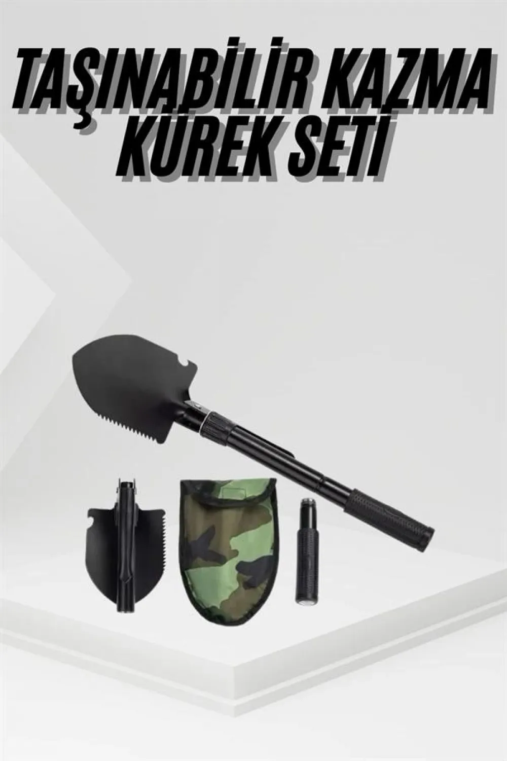 Katlanır Portatif Kazma Kürek Seti Portatif Çelik Taşıma Çantalı Pusulalı