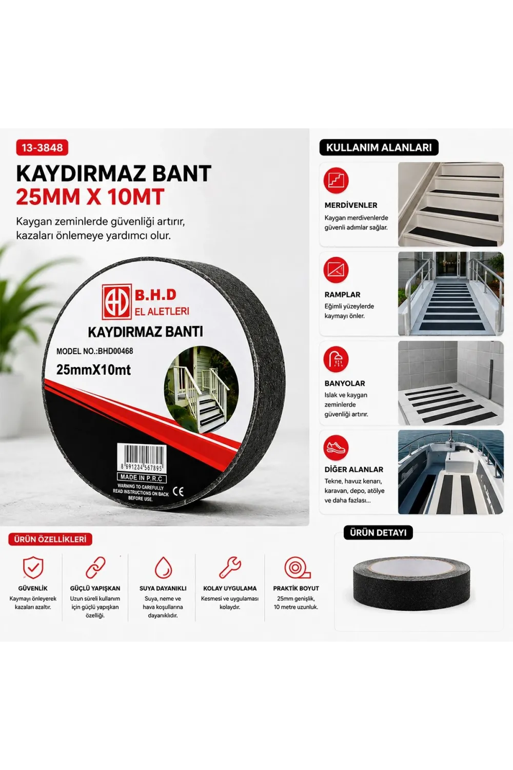 Kaydırmaz Bant 25 mm x 10 m Siyah