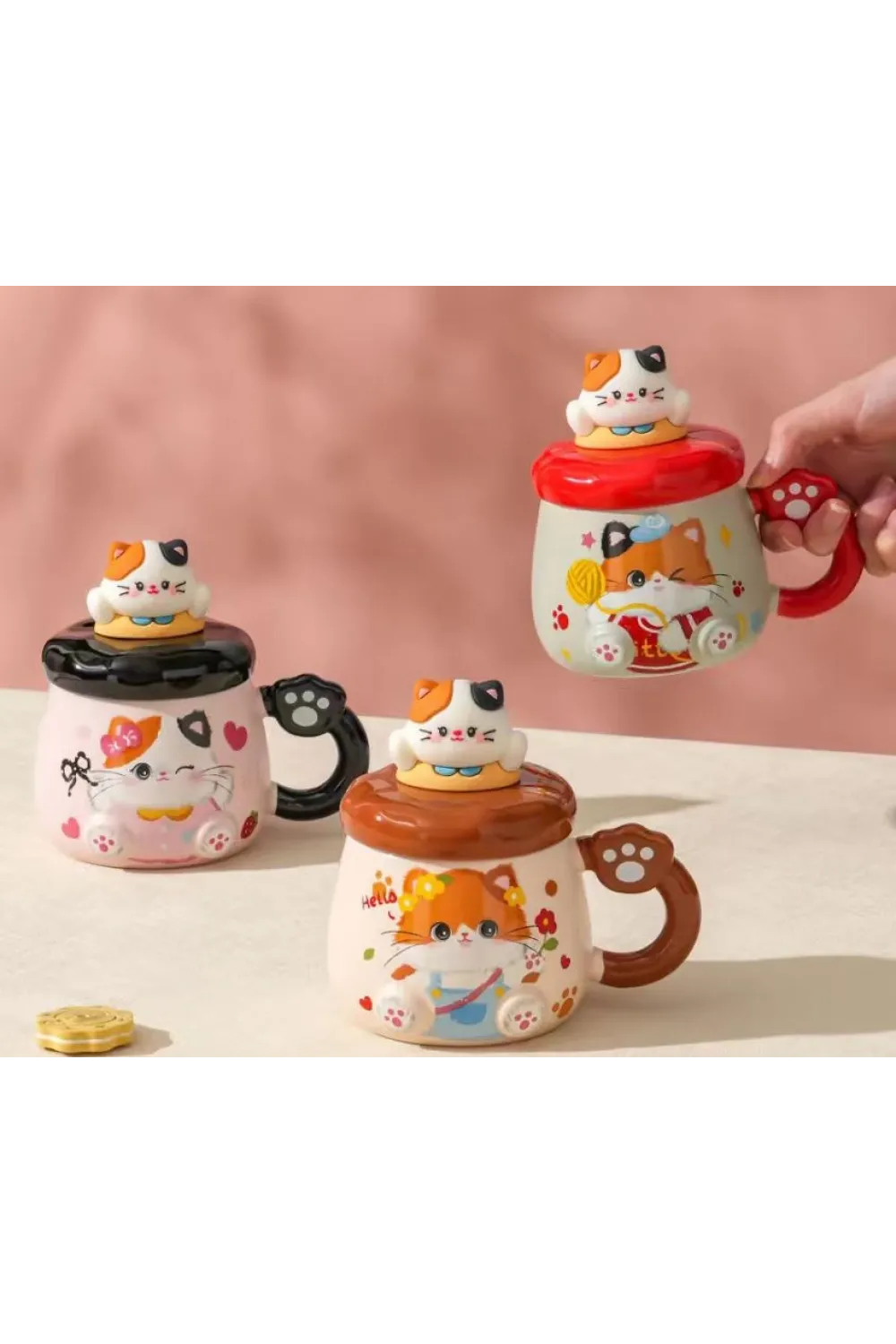 Kedi Desenli Figürlü Seramik Bardak
