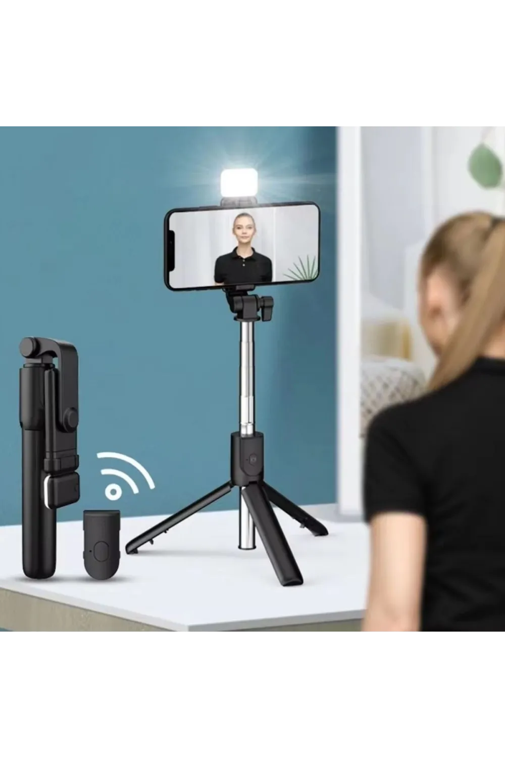Kendiliğinden Led Işıklı Kumandalı Uzayabilen Selfie Çubuğu,masa Üstü Tripod