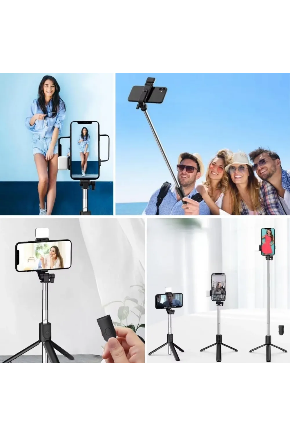 Kendiliğinden Led Işıklı Kumandalı Uzayabilen Selfie Çubuğu,masa Üstü Tripod
