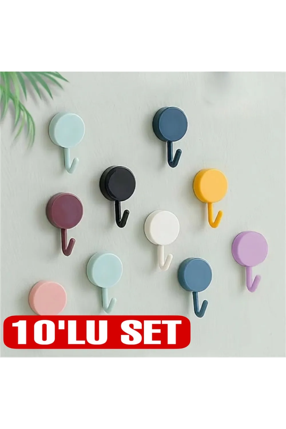 Kendinden Yapışkanlı Renkli Duvar Askısı (10lu Set)