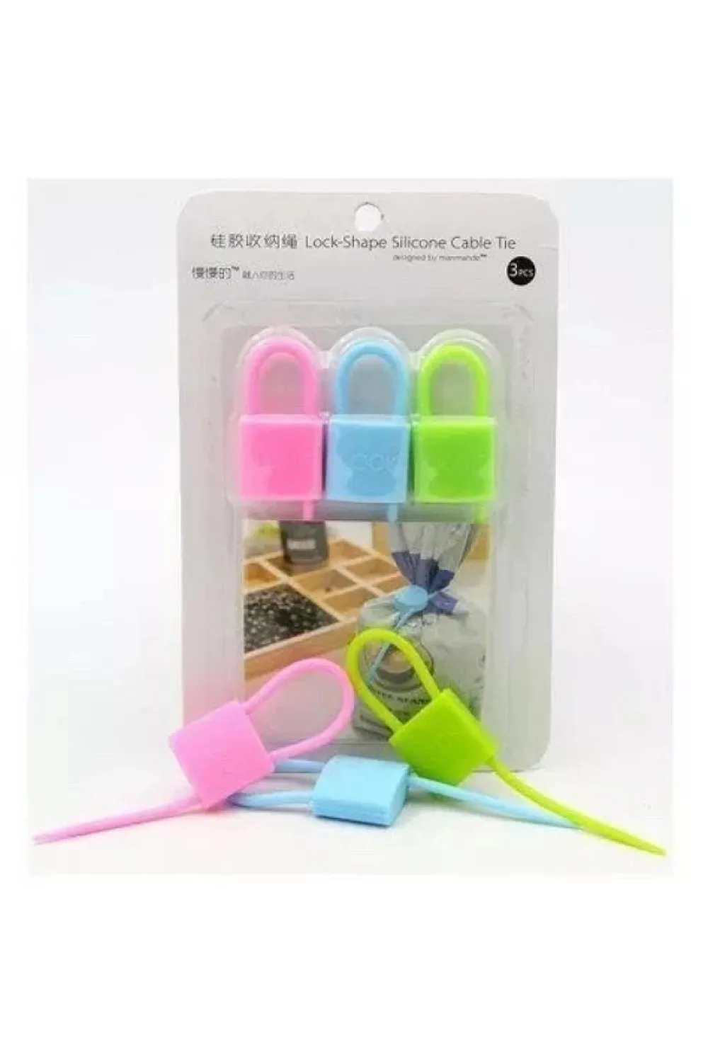 Kilit Şeklinde Silikon Kablo ve Poşet Bağlama Aparatı (3lü Set)