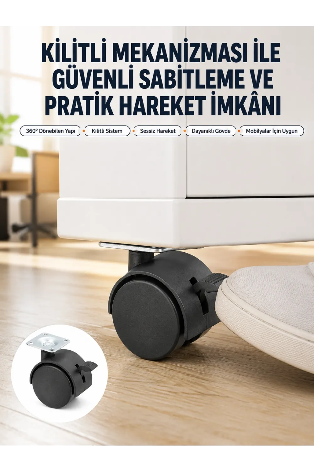 Kilitli Mini Tekerlek Ayak 4 Cm 4’lü Set