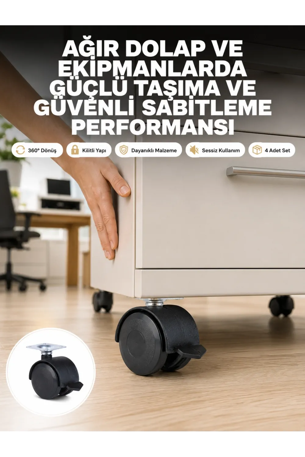 Kilitli Mobilya Tekerleği 6 Cm 4’lü Kolay Kurulum