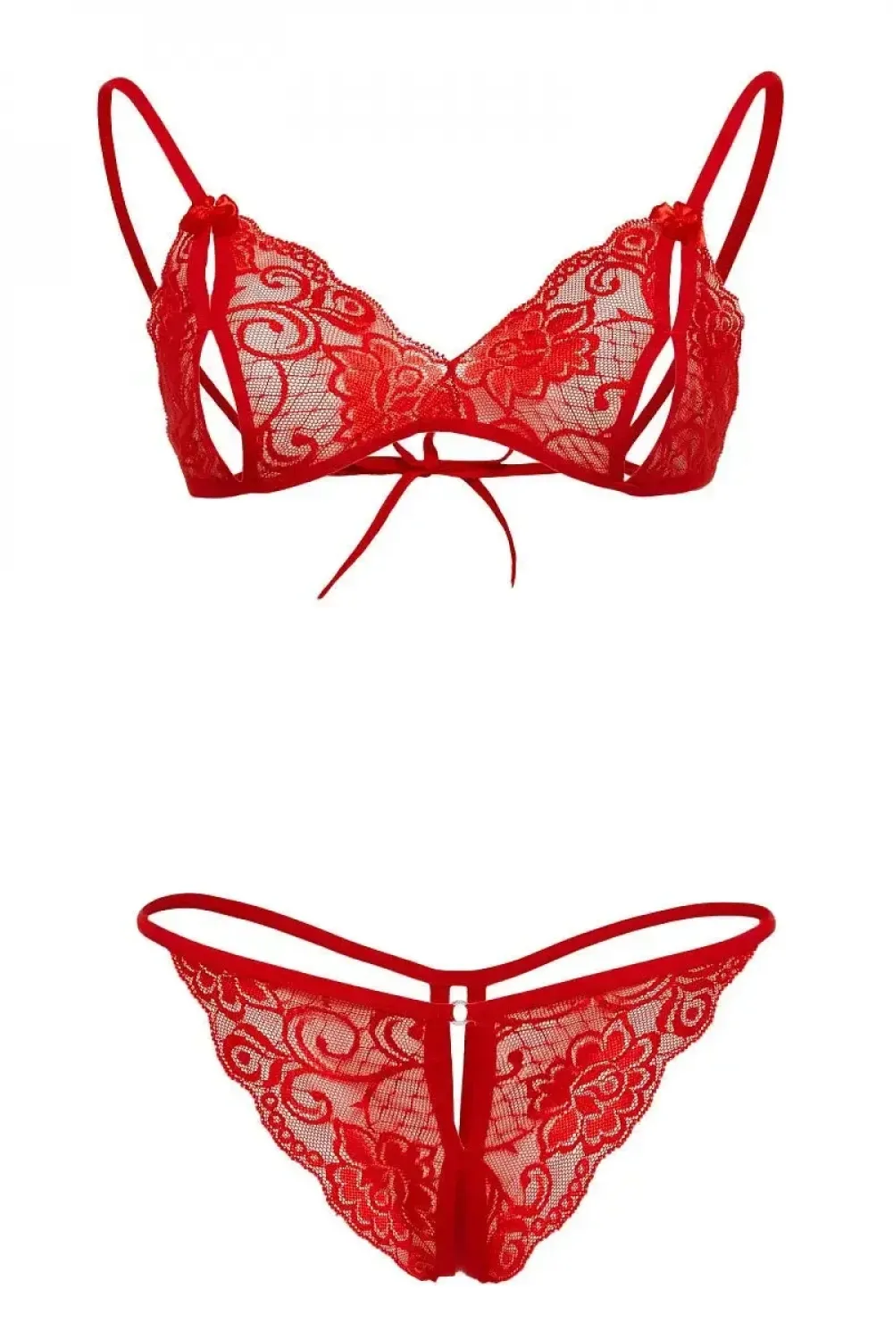 Kırmızı Dantelli Fantazi Sütyen ve G-String Takım IEG2048