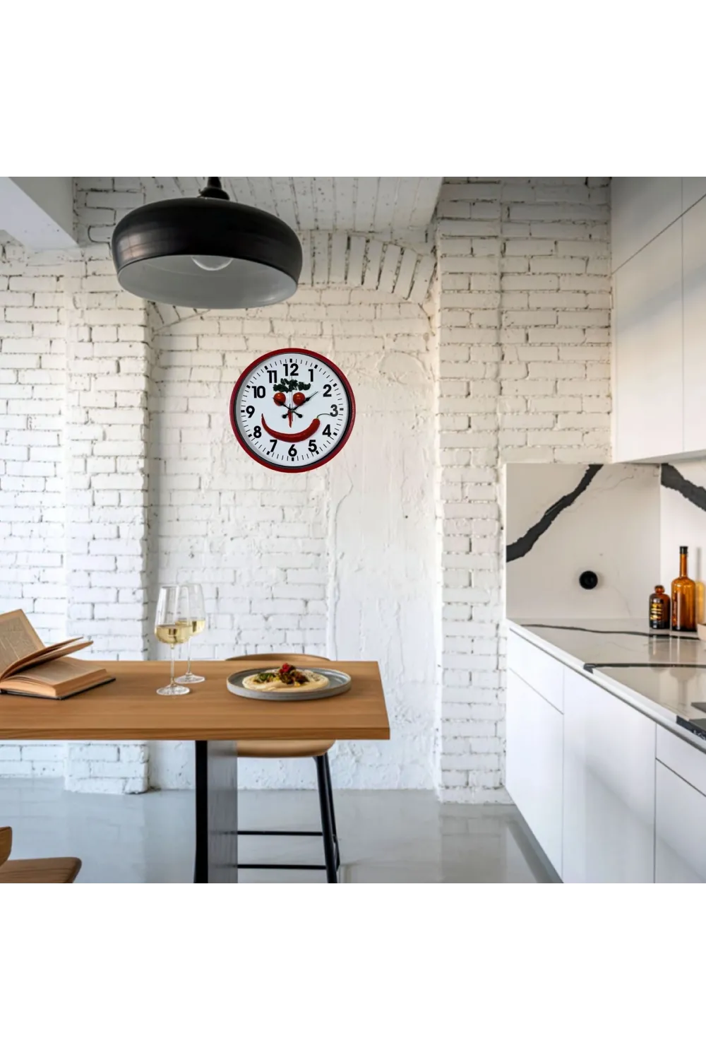 Kırmızı Happy Kitchen 36 Cm Mutfak Duvar Saati