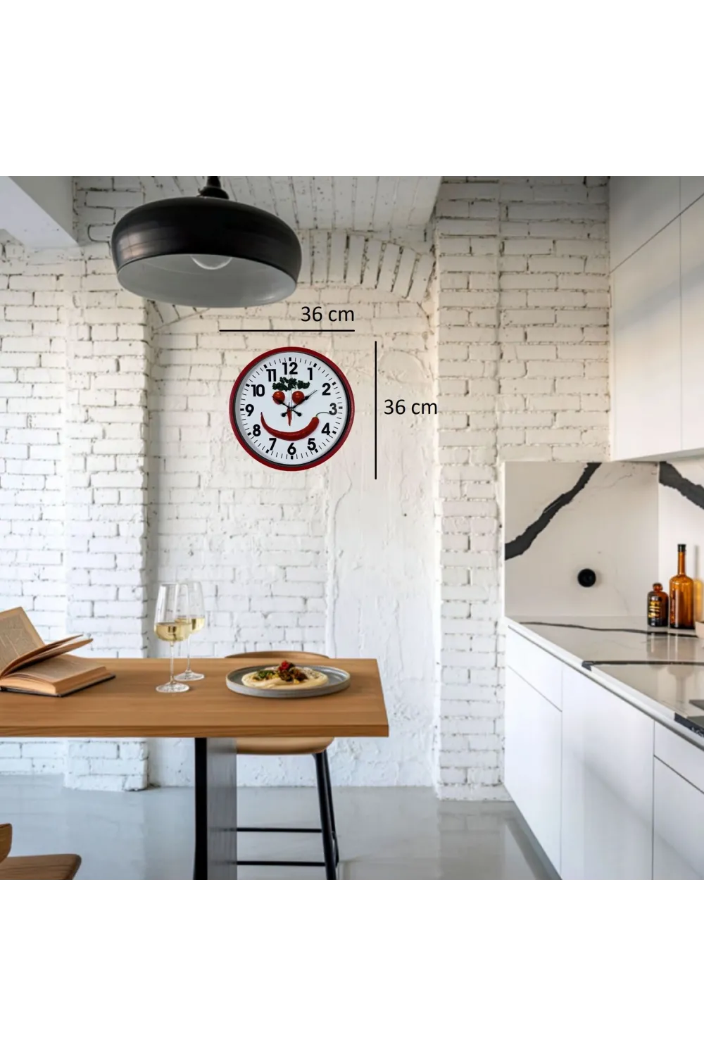 Kırmızı Happy Kitchen 36 Cm Mutfak Duvar Saati