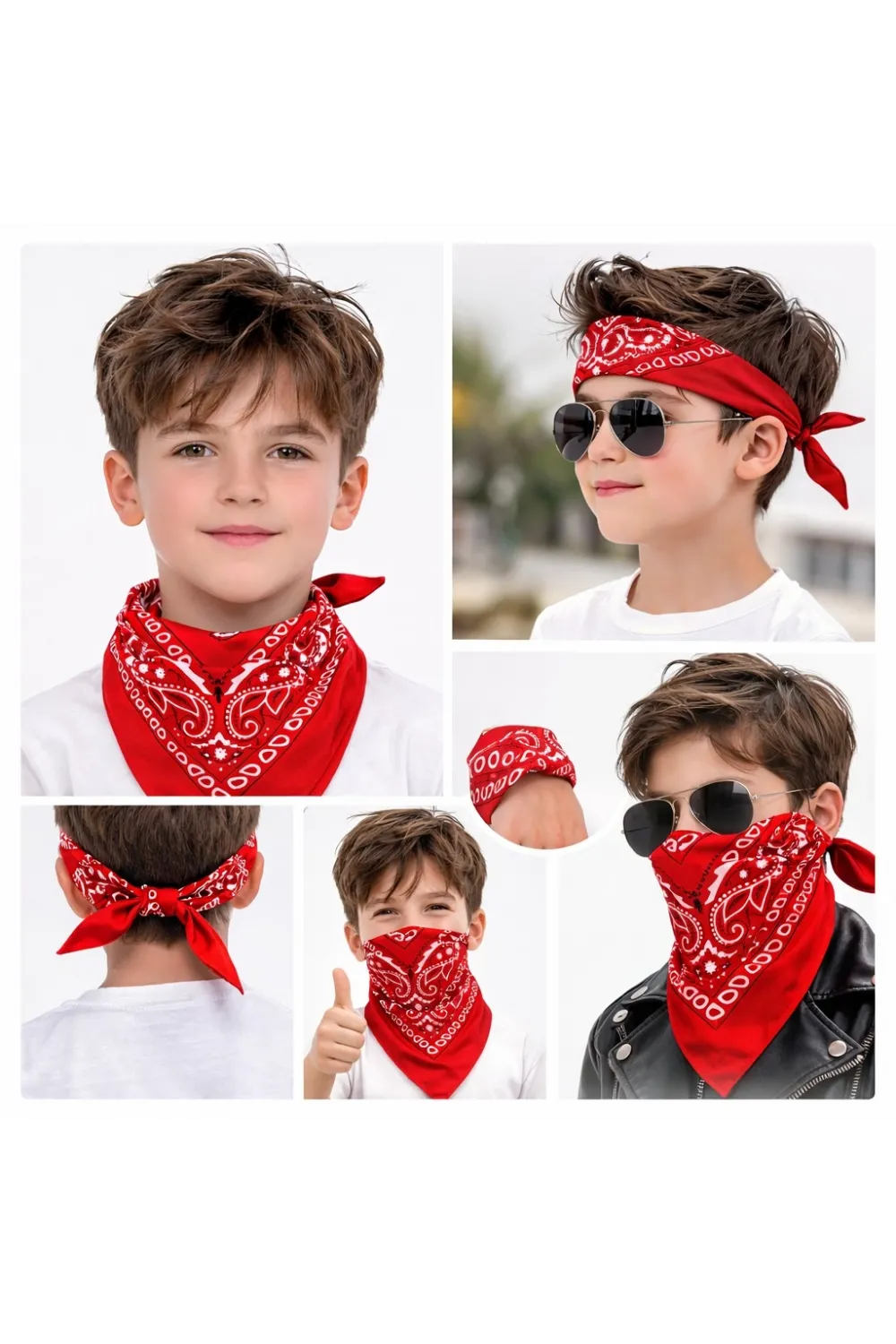 Kırmızı Kovboy Fuları Çocuk Bandana Western Desenli Boyun Fuları