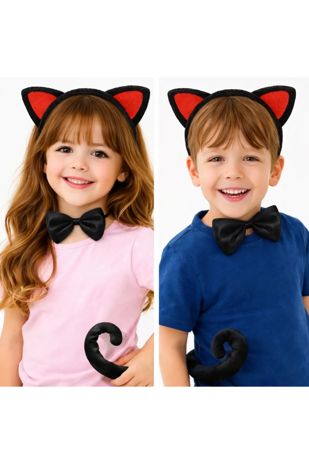 Kırmızı Kulaklı Kedi Kostüm Seti – Taç, Papyon, Kuyruk