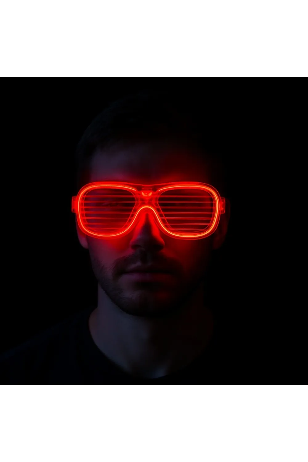Kırmızı Led Işıklı Parti Gözlüğü - Neon Glow Şerit Gözlük 3 Modlu