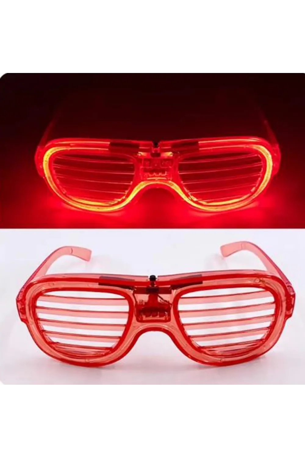 Kırmızı Led Işıklı Parti Gözlüğü - Neon Glow Şerit Gözlük 3 Modlu
