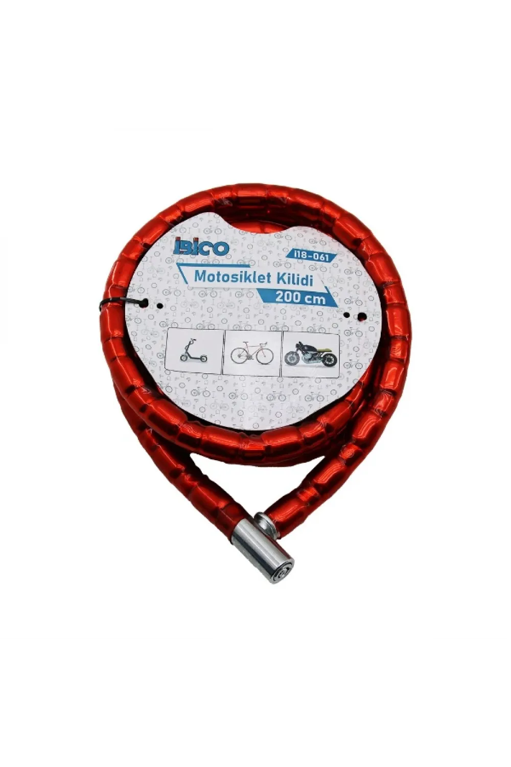 Kırmızı Motor Bisiklet Kilidi 22 mm x 200 cm