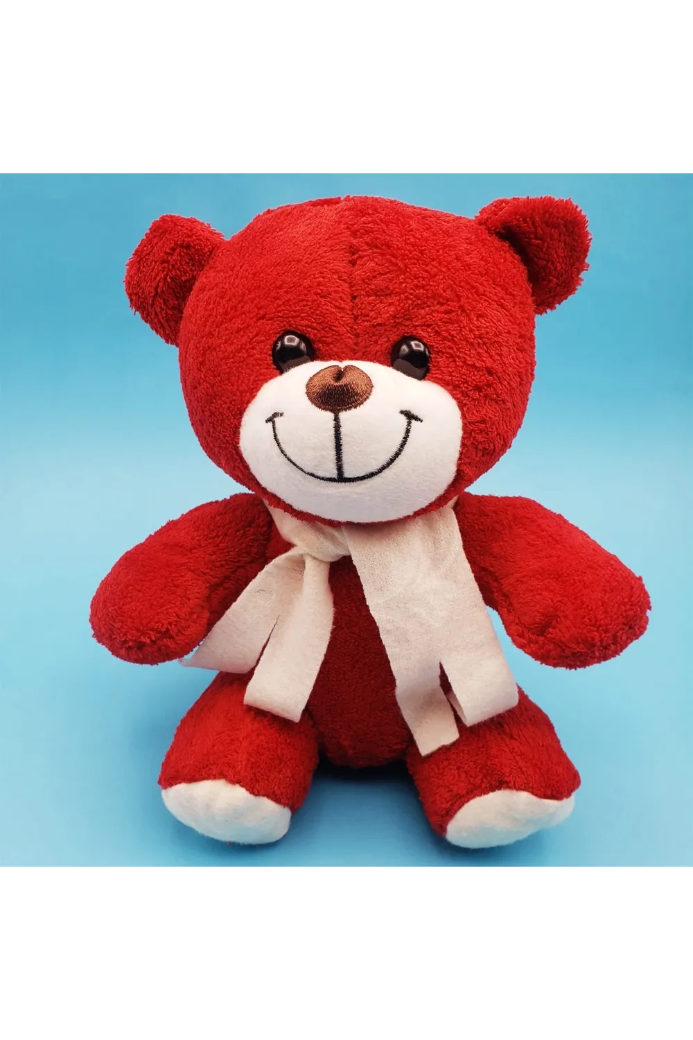 Kırmızı Peluş Atkılı Oyuncak Ayıcık