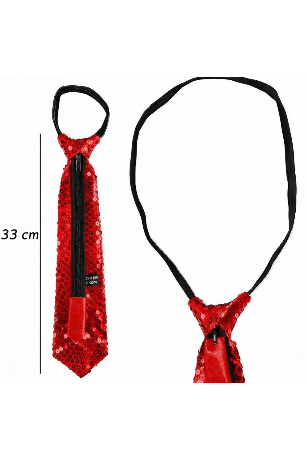 Kırmızı Renk Pul Payetli Işıltılı Parti Kravatı 33 cm