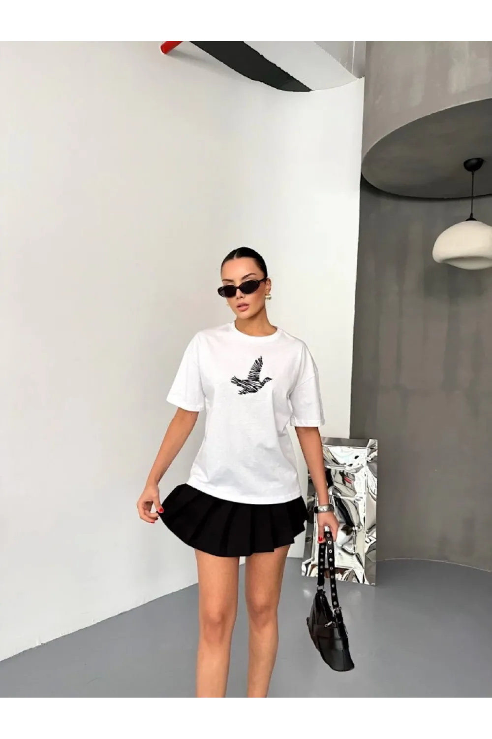 Kısa Kol Baskılı T-shirt - Beyaz