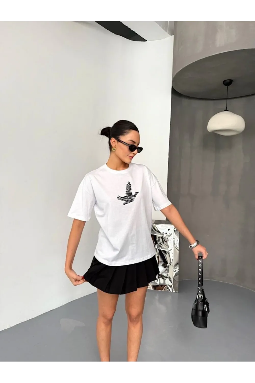 Kısa Kol Baskılı T-shirt - Beyaz