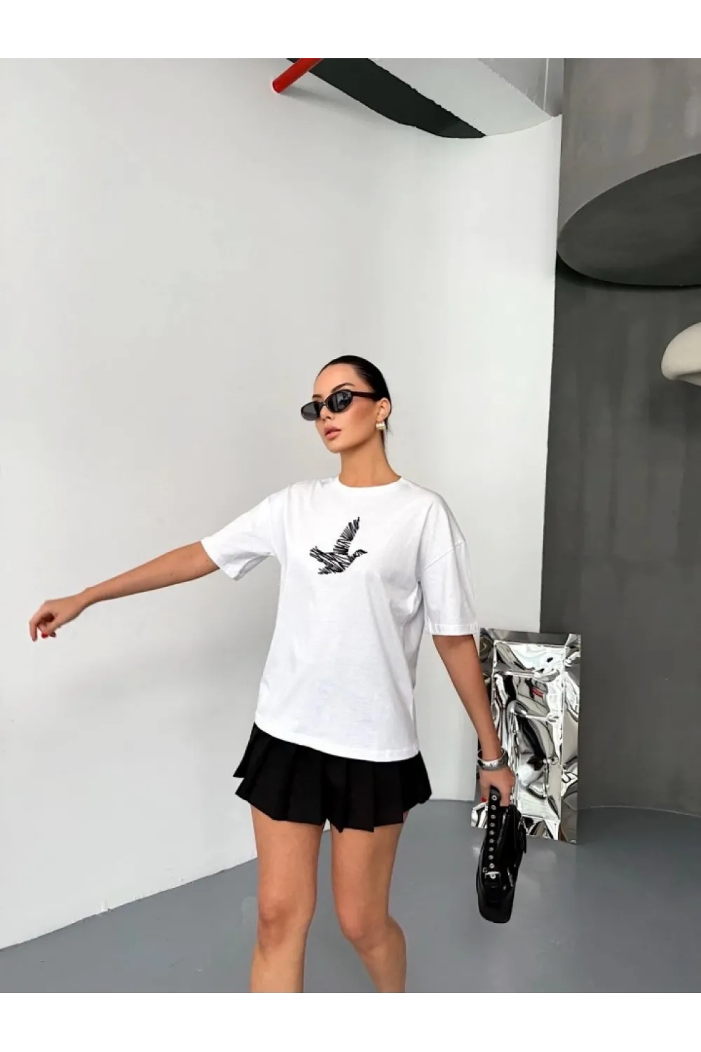 Kısa Kol Baskılı T-shirt - Beyaz
