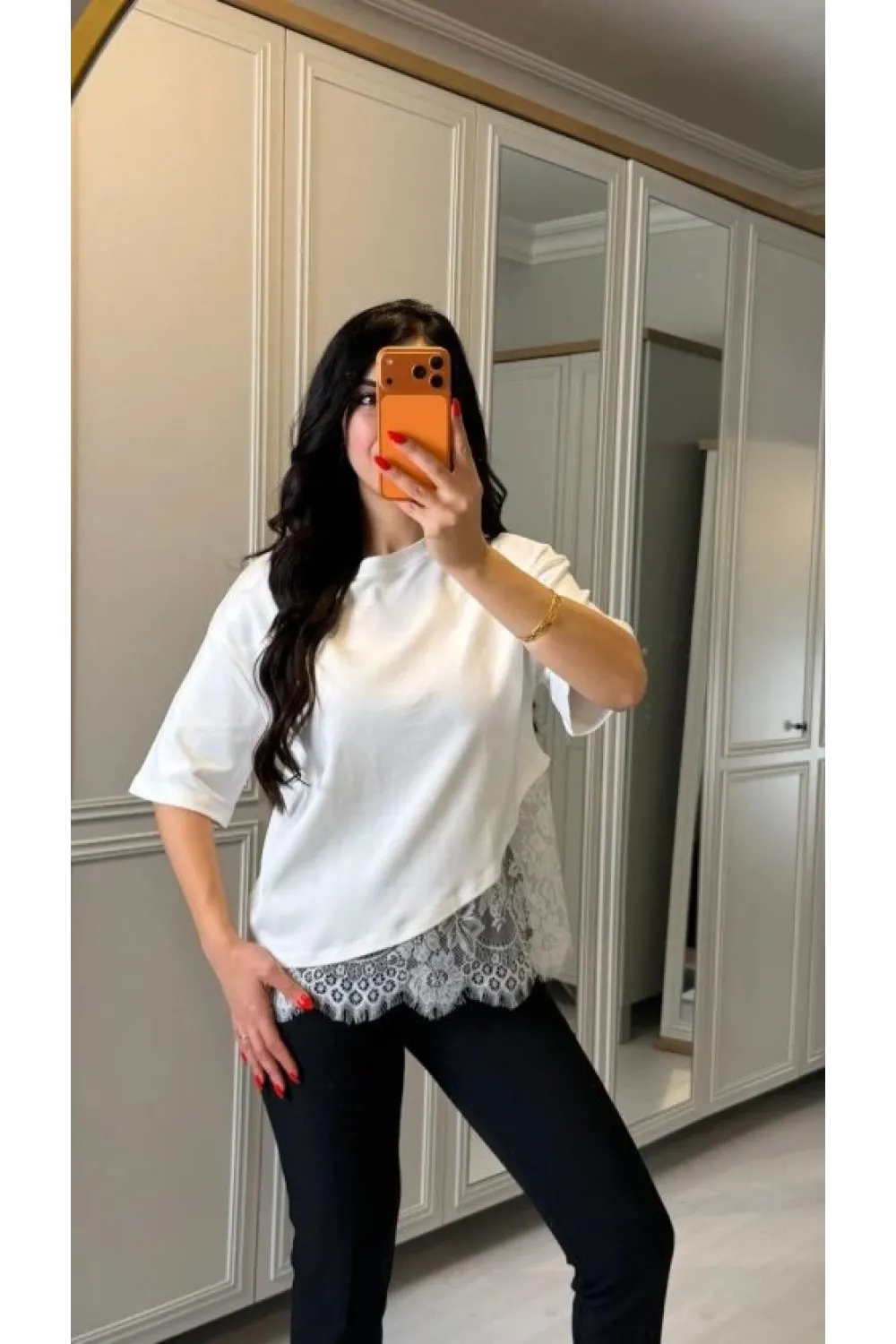 Kısa Kollu Bısıklet Yakalı Dantel Detaylı Vıskon ıkı ıplık Bluz