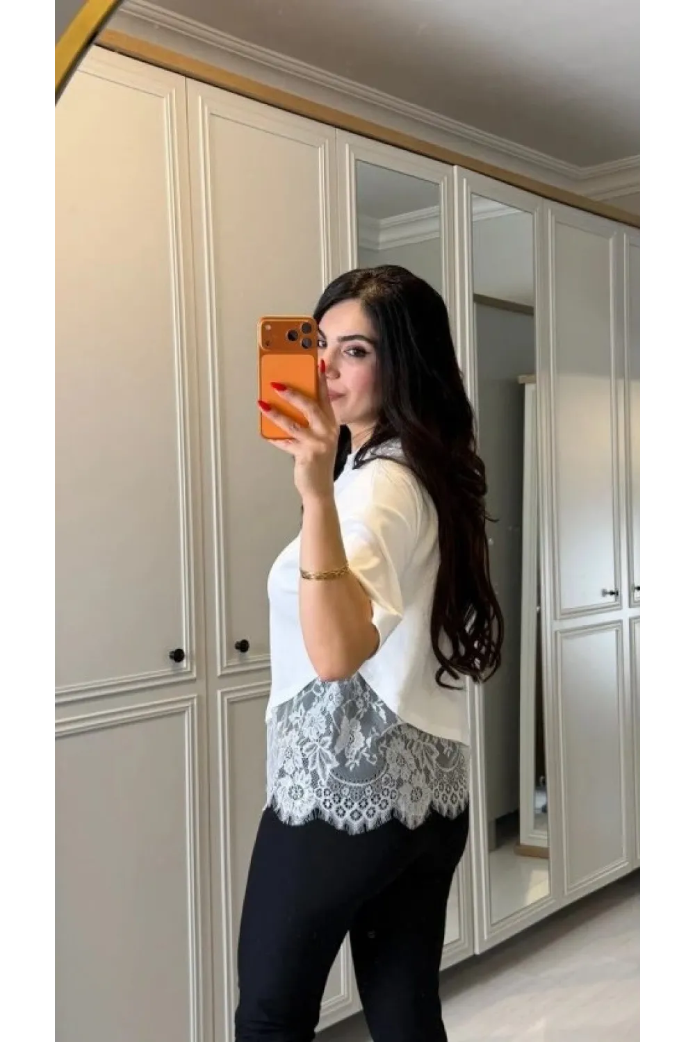 Kısa Kollu Bısıklet Yakalı Dantel Detaylı Vıskon ıkı ıplık Bluz