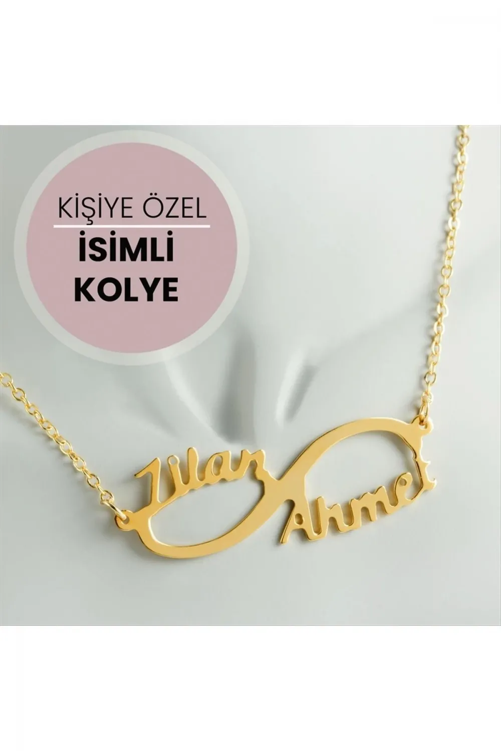 Kişiye Özel Sonsuzluk Çift İsim Yazılı Kolye