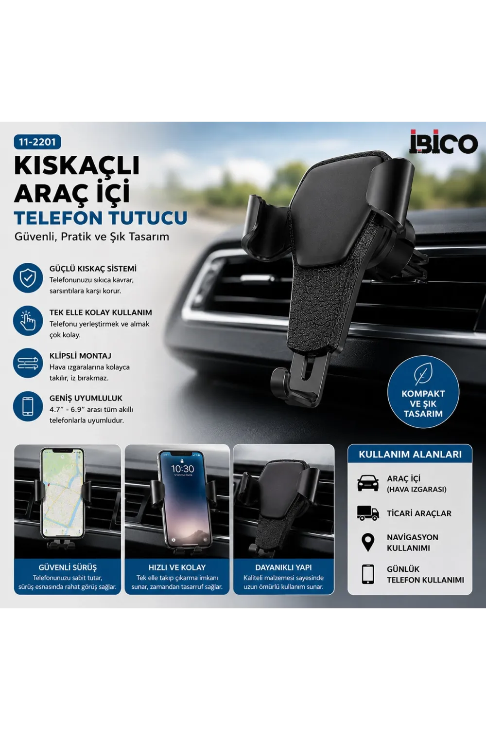 Kıskaçlı Araç İçi Telefon Tutucu