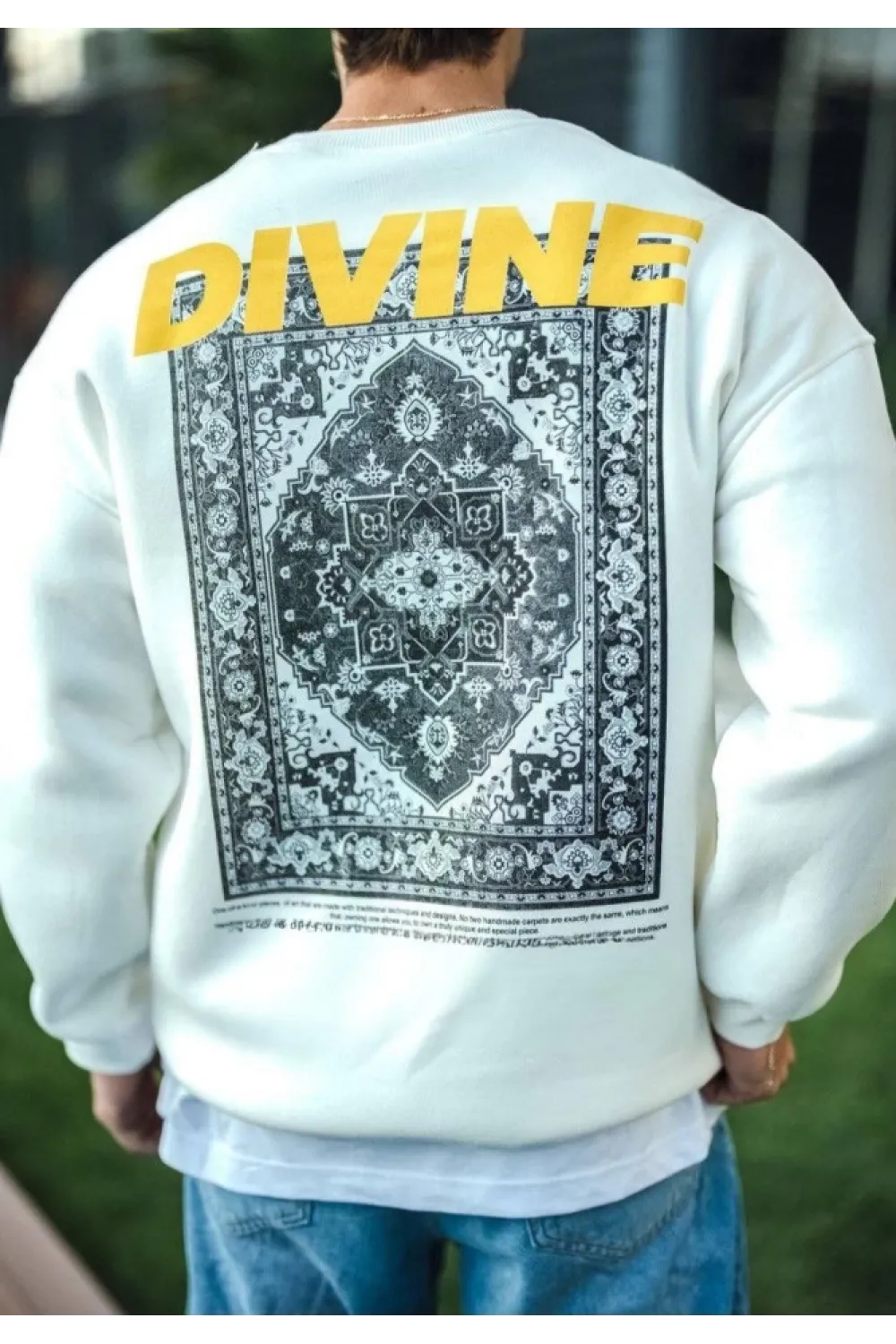 Kışlık Bisiklet Yaka Baskılı SweatShirt - Beyaz