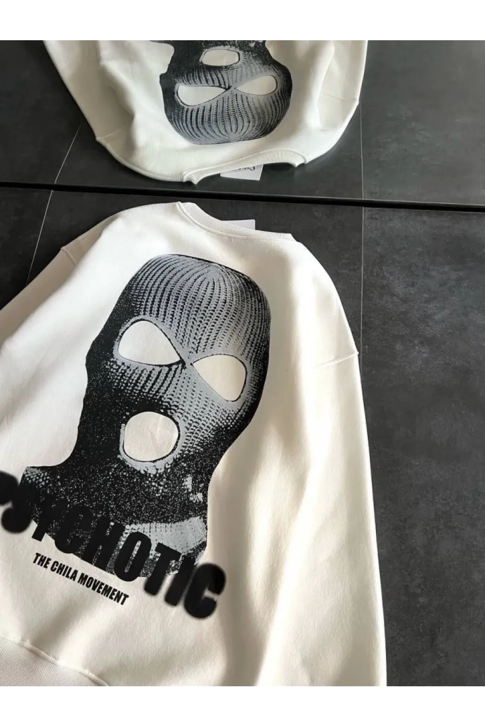 Kışlık Bisiklet Yaka Baskılı SweatShirt - Beyaz