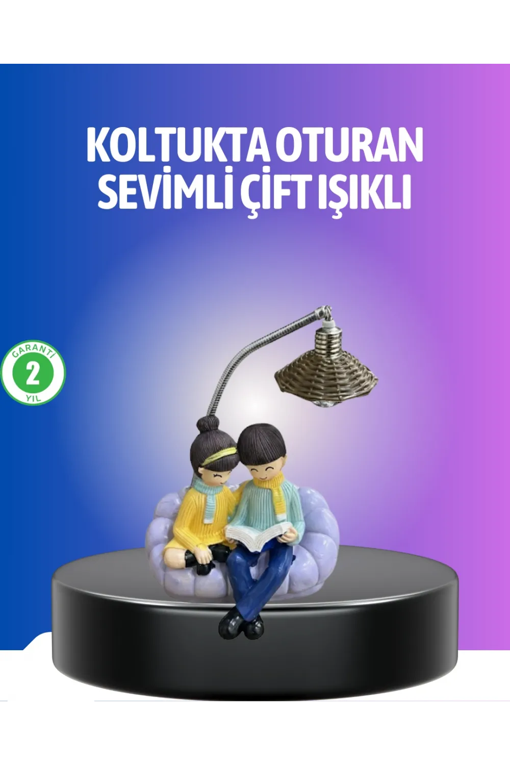 Kitap Okuyan Çift Figürlü Gece Lambası Romantik Dekoratif Masa Lambası