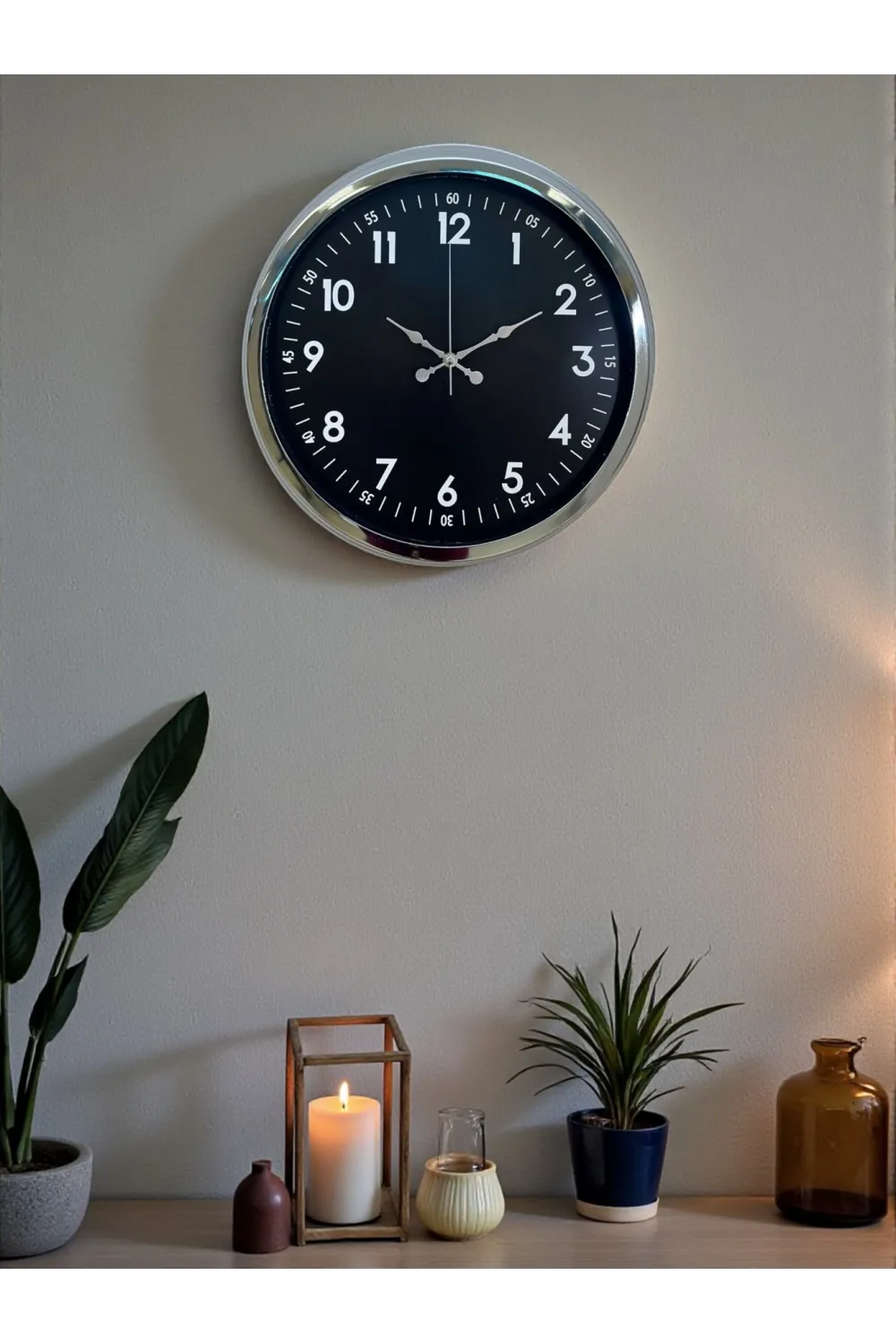 Klasik 40 Cm Krom Şık Metal Duvar Saati