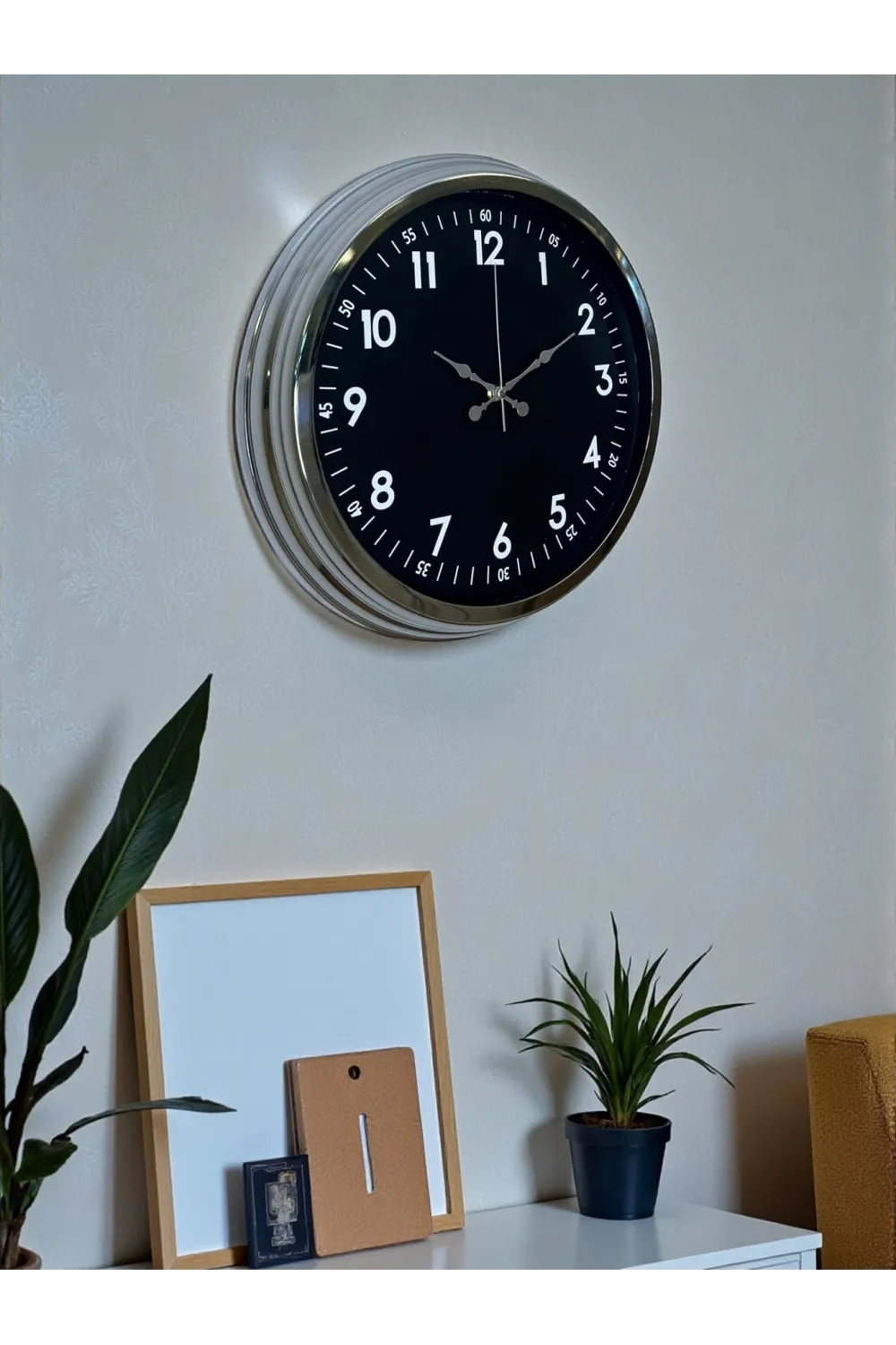 Klasik 40 Cm Krom Şık Metal Duvar Saati