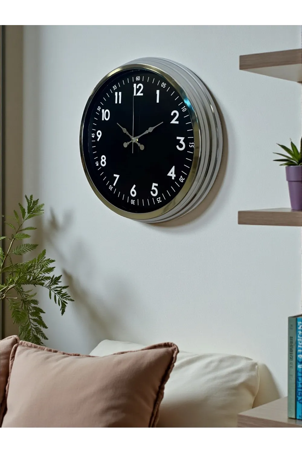 Klasik 40 Cm Krom Şık Metal Duvar Saati