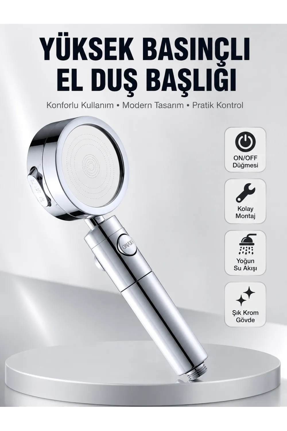 Kolay Montajlı 3 Modlu Yüksek Basınç Duş Başlığı