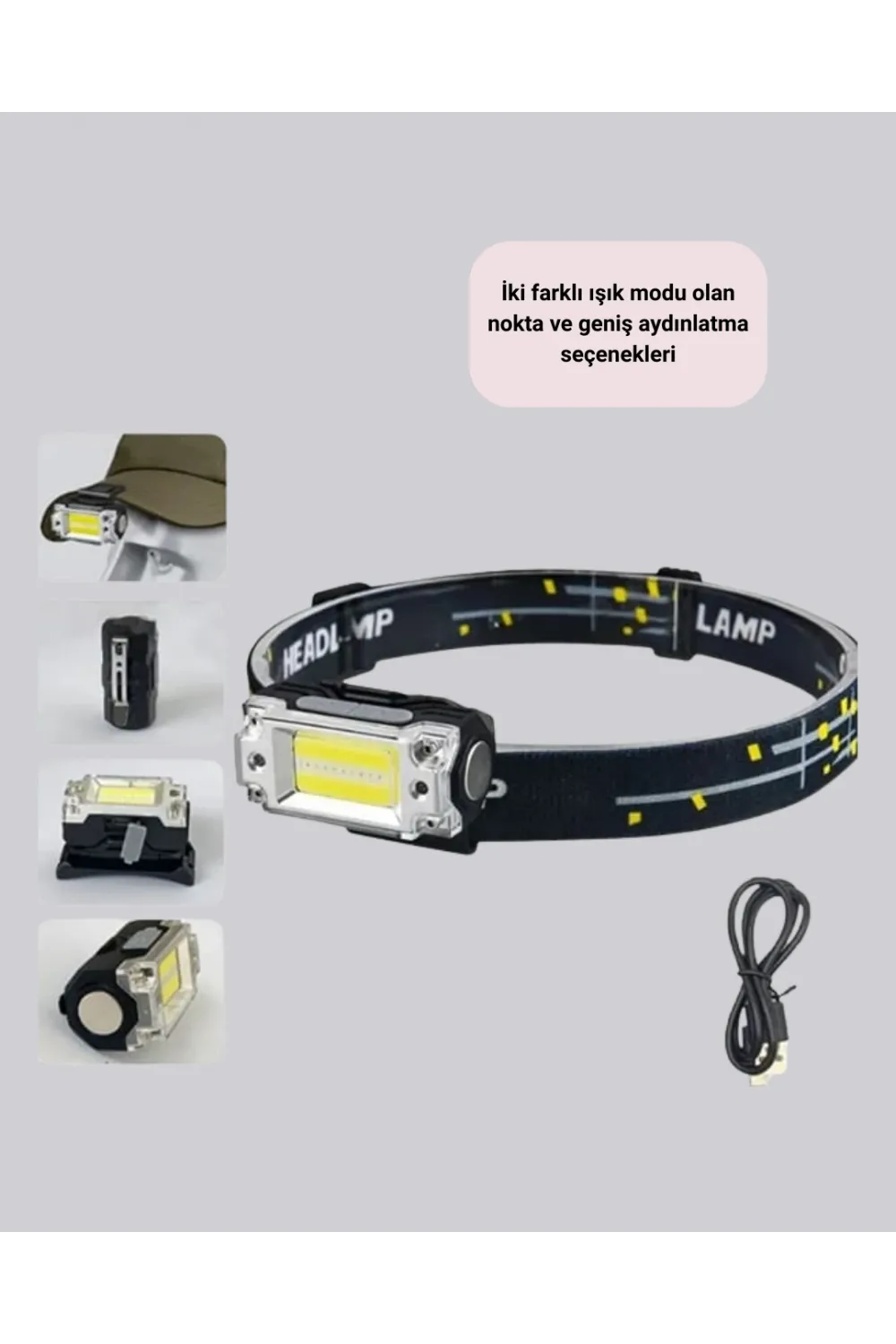 Kompakt Led Kafs Feneri Usb Şarjlı Manyetik 2 Işık Modlu 215 Lümen