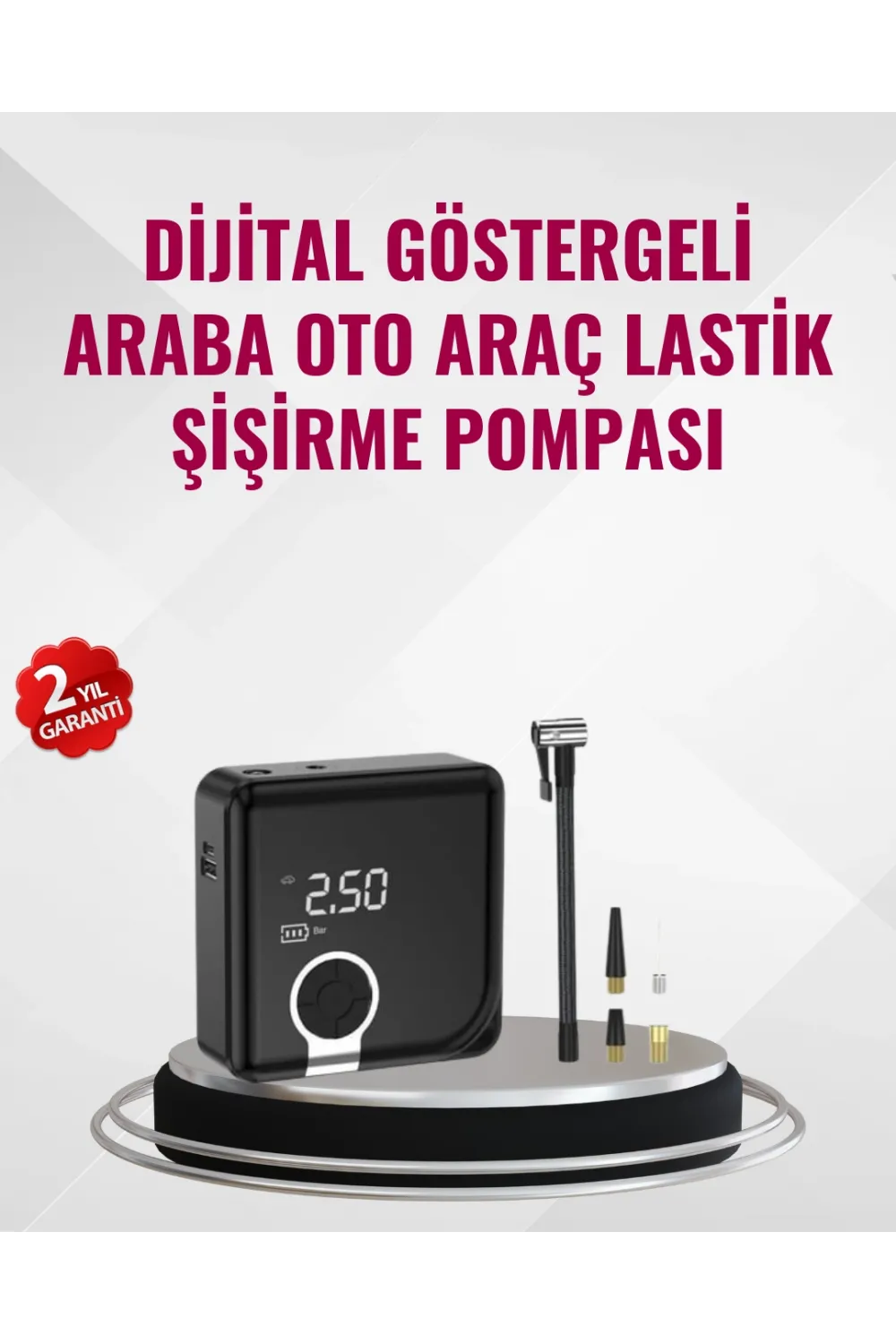 Kompakt Tasarımlı Led Işıklı Taşınabilir Hava Kompresörü