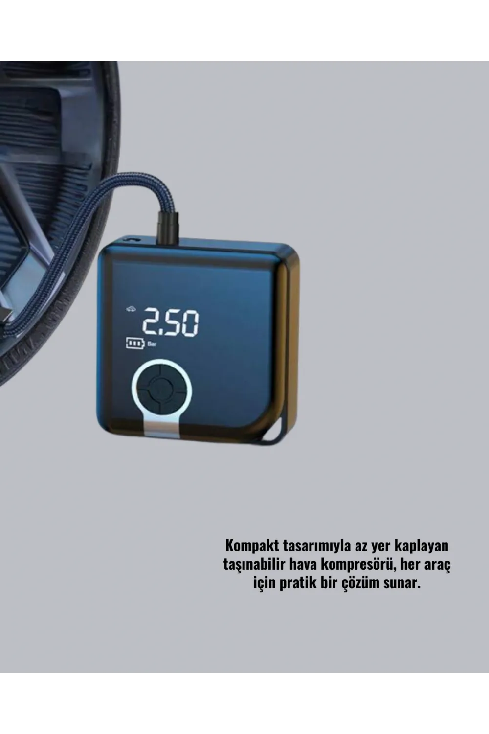 Kompakt Tasarımlı Led Işıklı Taşınabilir Hava Kompresörü