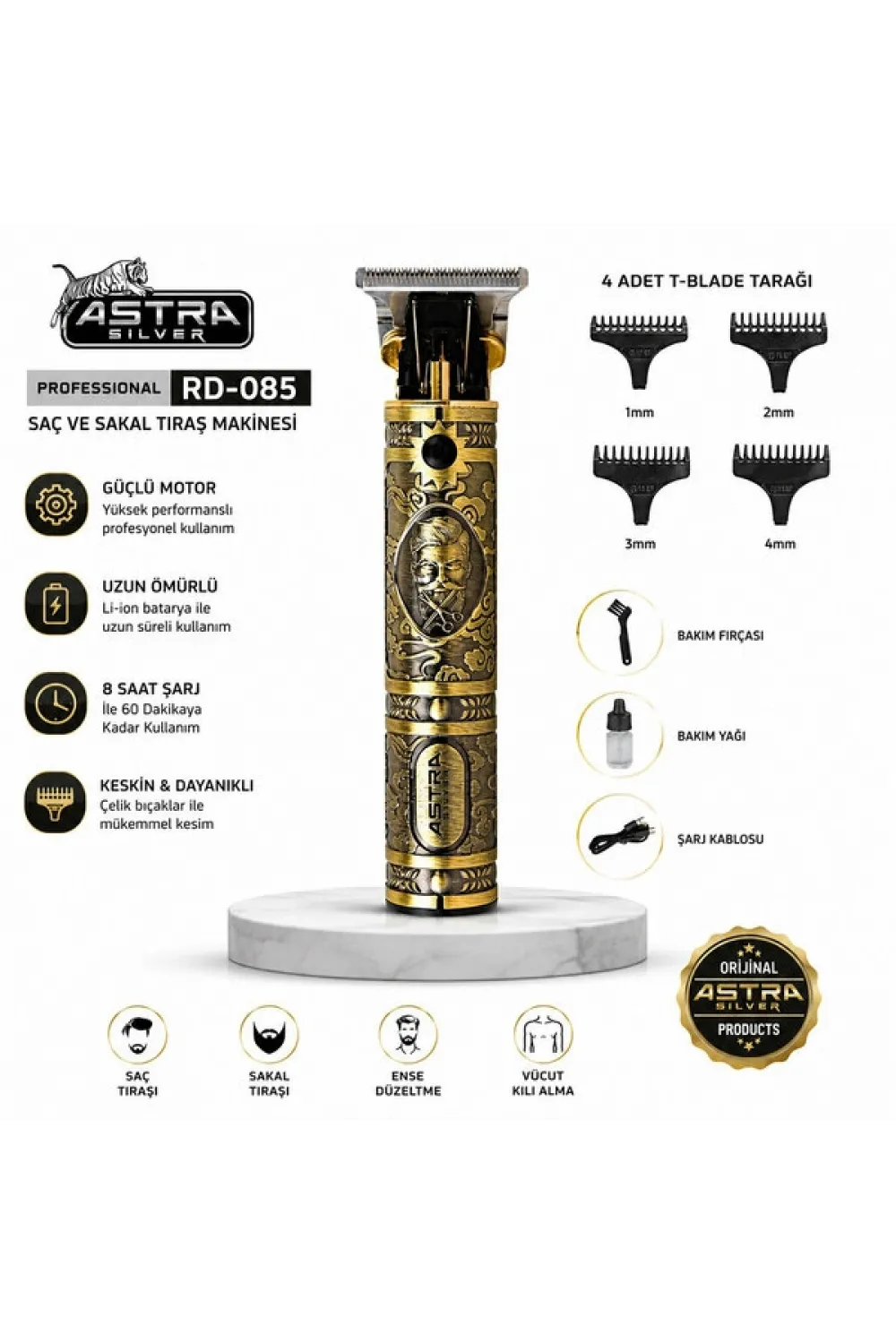 Komple Metal Saç Sakal Traş Makinesi Usb Şarjlı - T Bıçak - Rd-085
