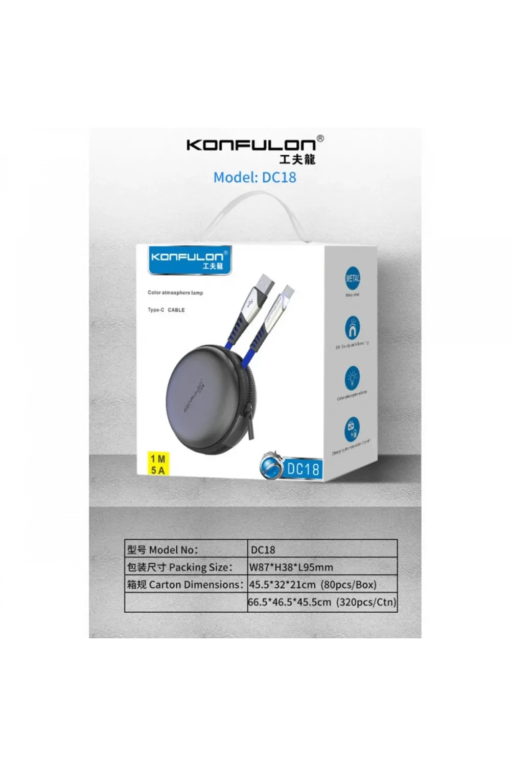 Konfulon DC18 Type-C Kablo 1M 5A - Mavi