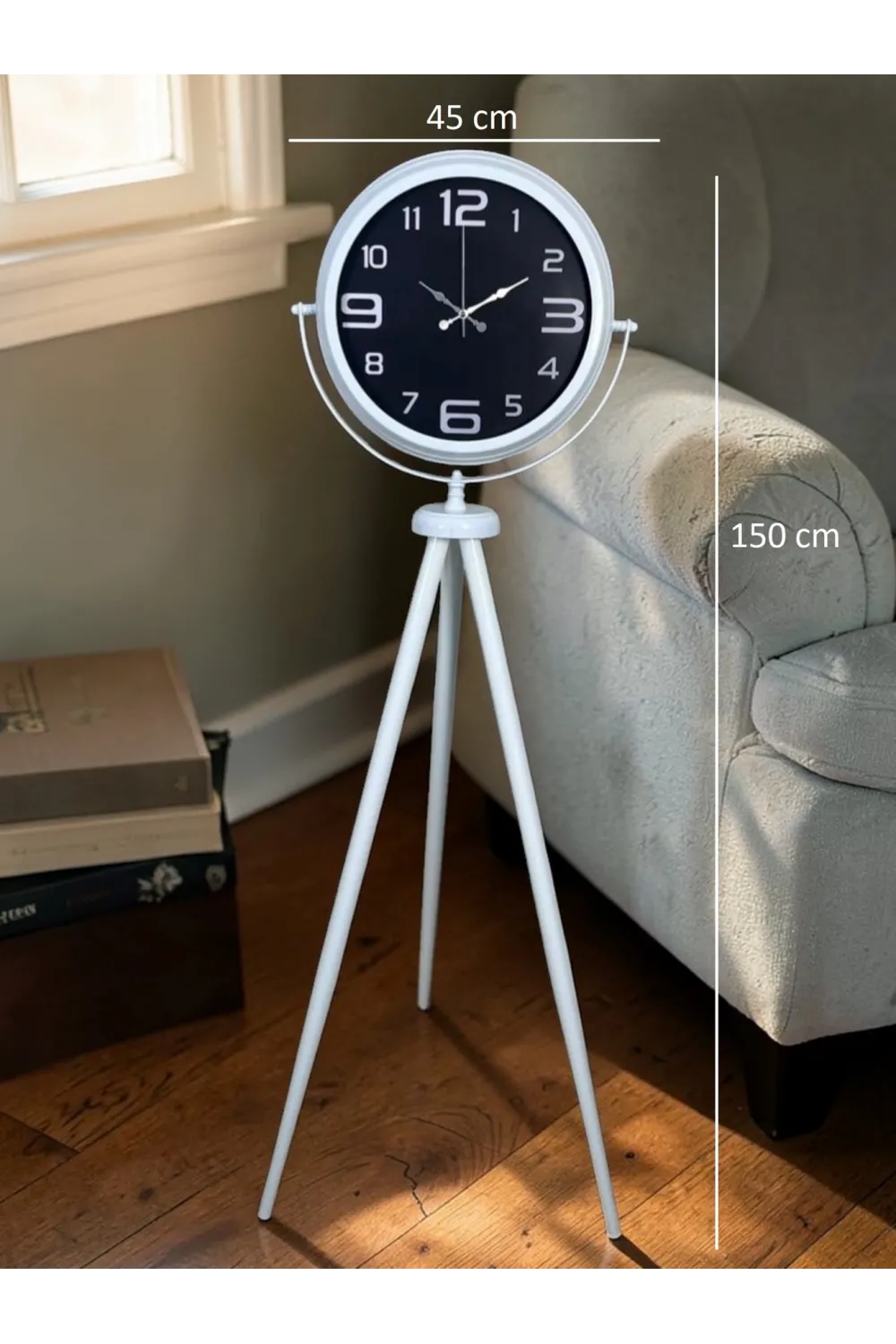 Kontrast Tasarım Beyaz Tripod Ayaklı Saat