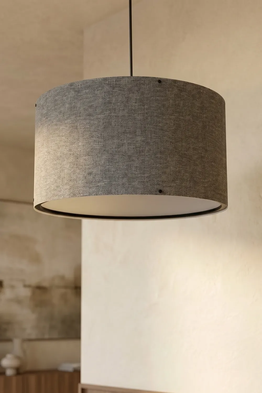 Koyu Gri Kumaş Başlıklı Sarkıt Avize 35 CM