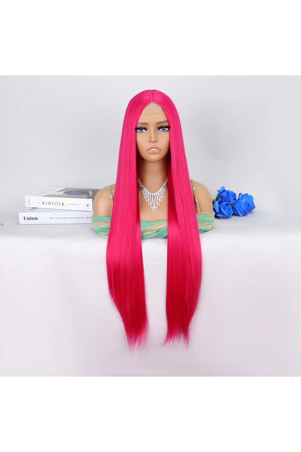 Koyu Pembe Ekstra Uzun Tül Peruk