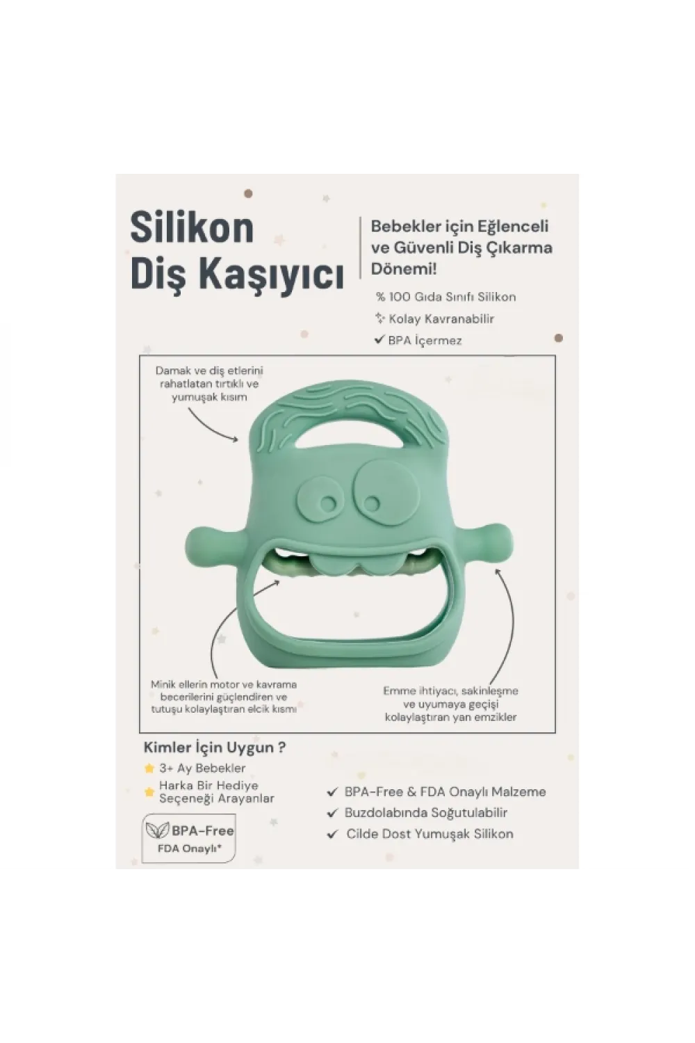 Koyu Yeşil Bebek Silikon Diş Kaşıyıcı