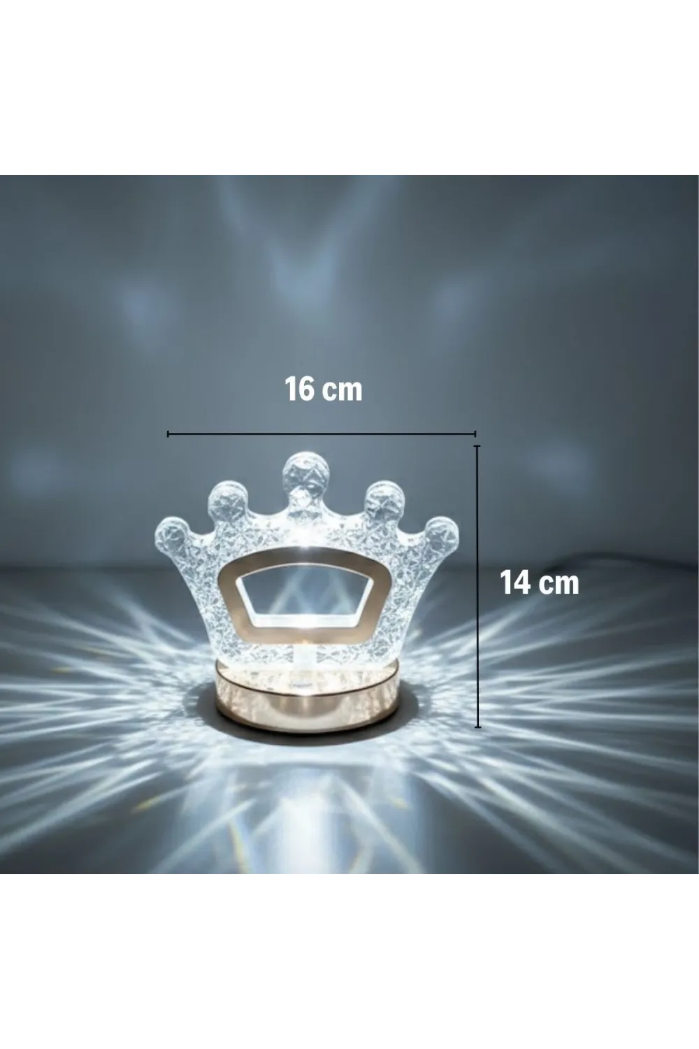 Kral Tacı Model Kristal Led Masa Lambası – Dokunmatik, 3 Renk Işık Modlu, Şarjlı Mini Dekoratif Gece Lambası