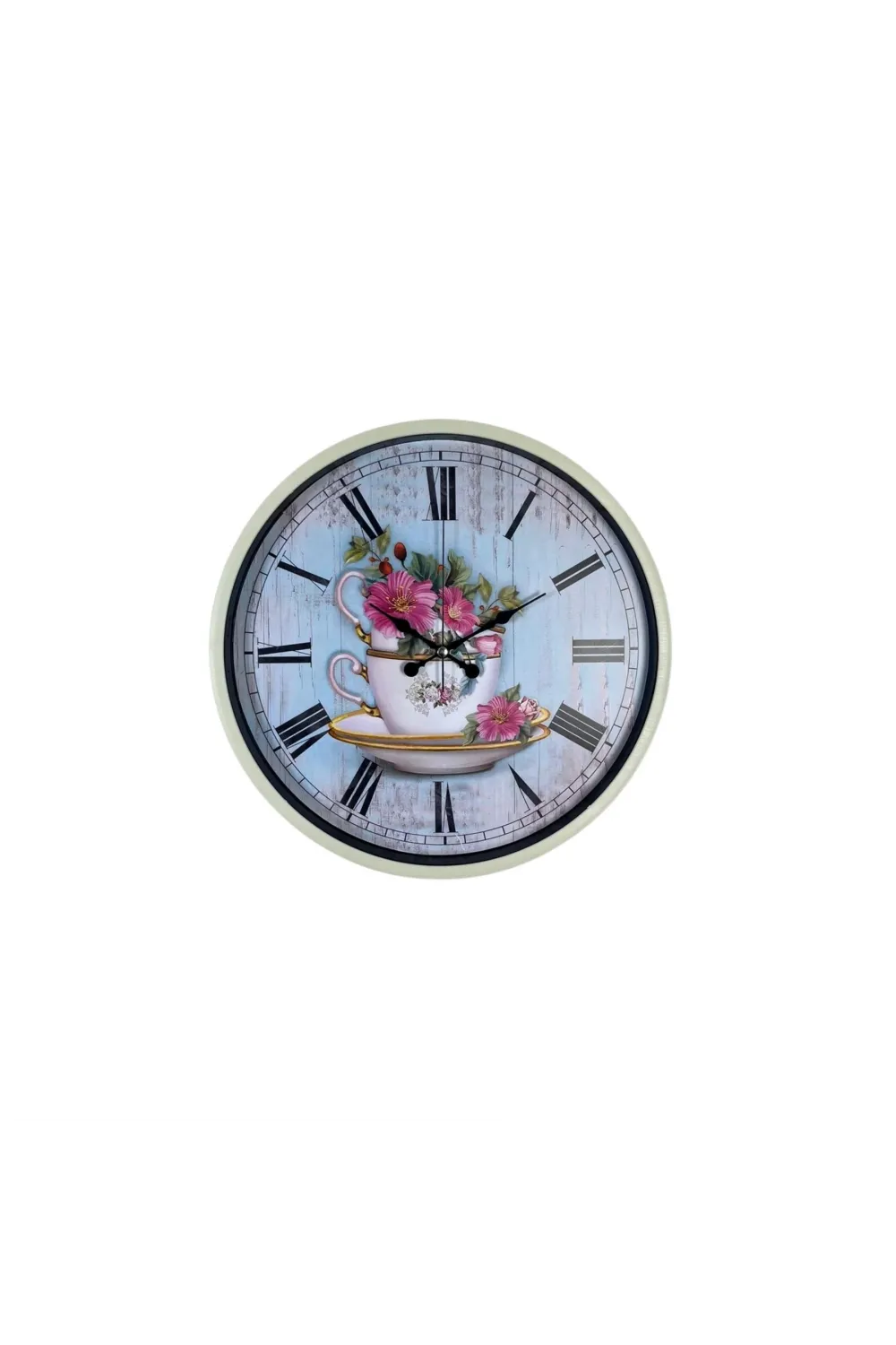Krem 36 Cm Çiçek Figürlü Duvar Saati