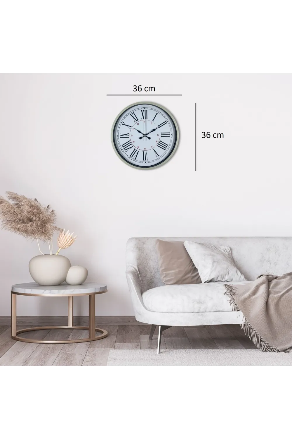 Krem 36 Cm Dekoratif Modern Duvar Saati