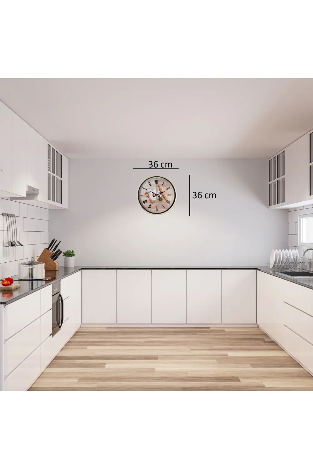 Krem 36 Cm Dekoratif Mutfak Duvar Saati