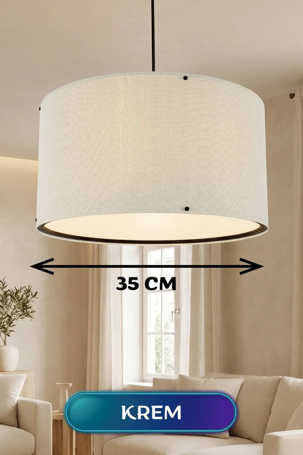 Krem Kumaş Başlıklı Sarkıt Avize 35 CM