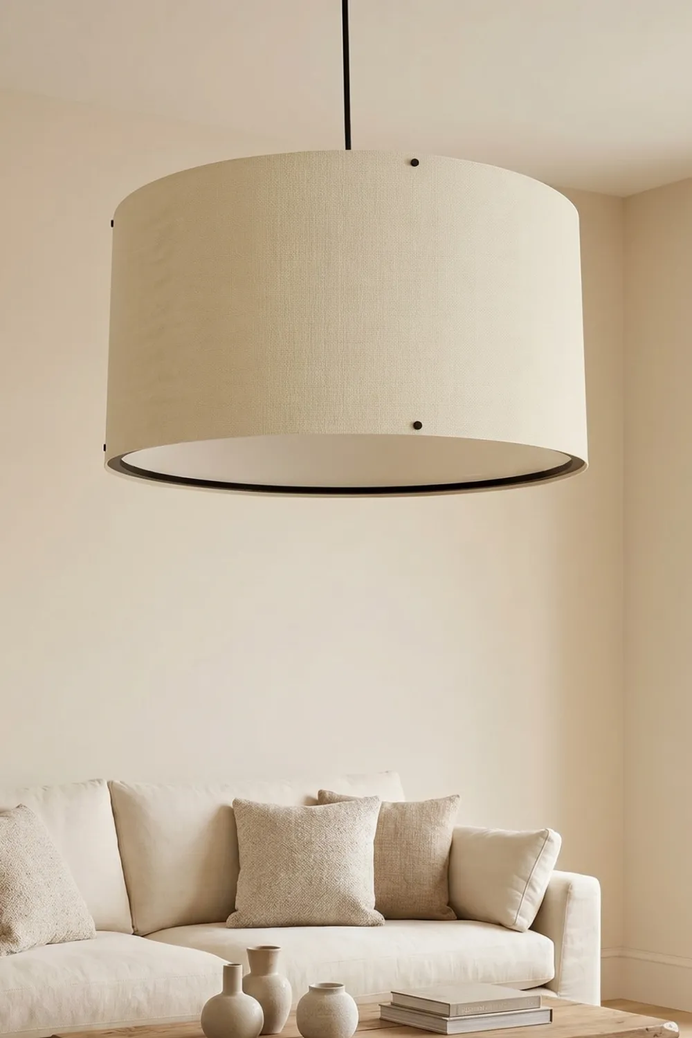 Krem Kumaş Başlıklı Sarkıt Avize 35 CM