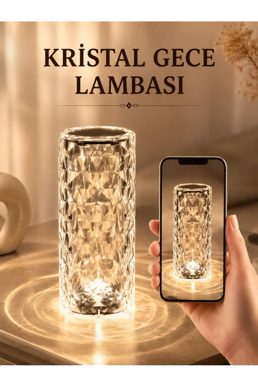 Kristal Dokunmatik Ve Kumandalı Masa Ve Gece lambasI