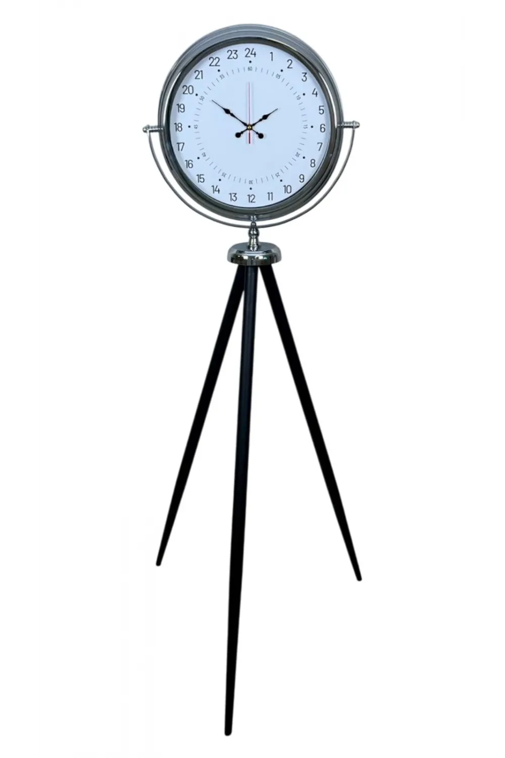 Krom 24 Saat Göstergeli Özel Tasarım Tripod Ayaklı Saat